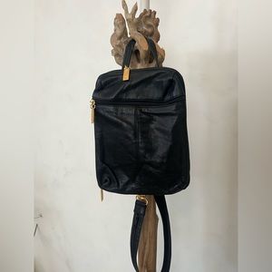 Tignanello leather backpack purse black with gold detail